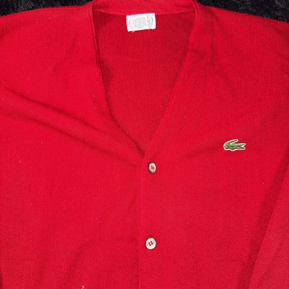 Vintage Izod Lacoste Sweater Mens XL Red Cardigan Orlon Acrylic Made USA 80s - Picture 2 of 10
